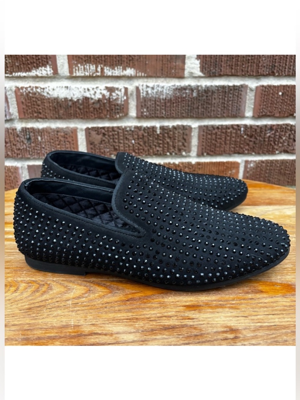 Steve Madden Caviar Mens Kids Size 6 Formal Black Loafers Rhinestone Dress Shoes